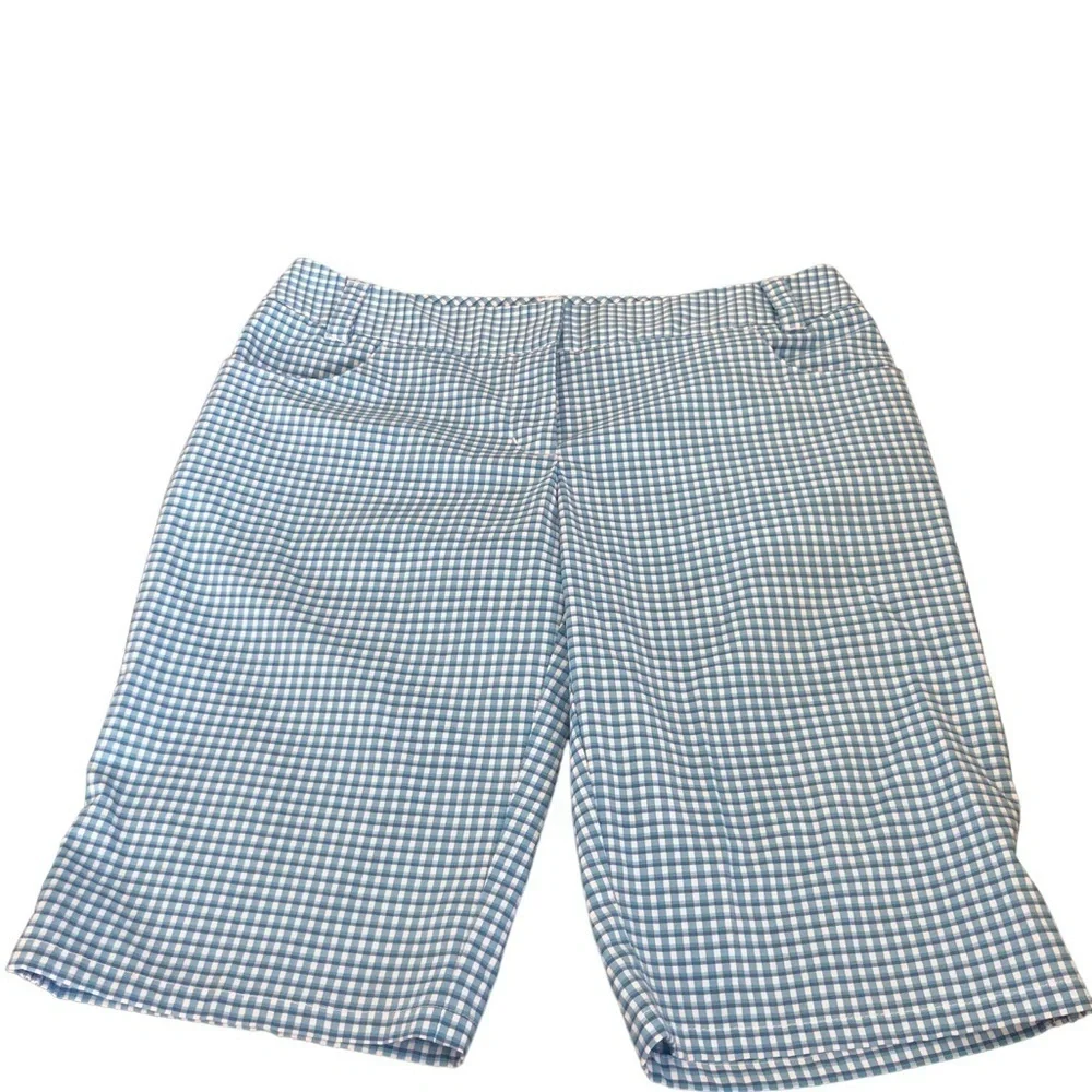 Adidas Blue Check Golf Bermuda Short Stretch Size 6 Outdoors Sporty Pockets